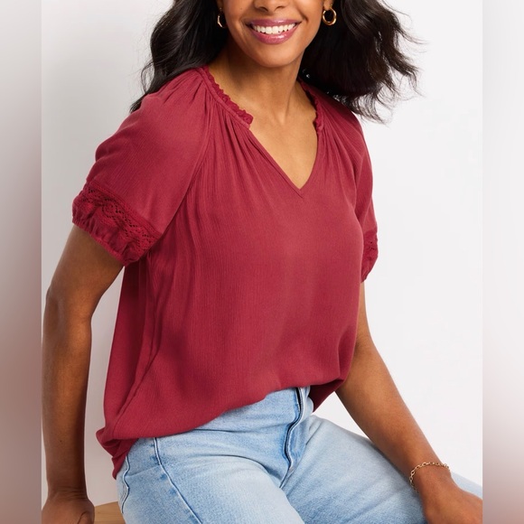 Market & Spruce Tops - MARKET & SPRUCE Jacqui Crochet Top Burgundy - LP